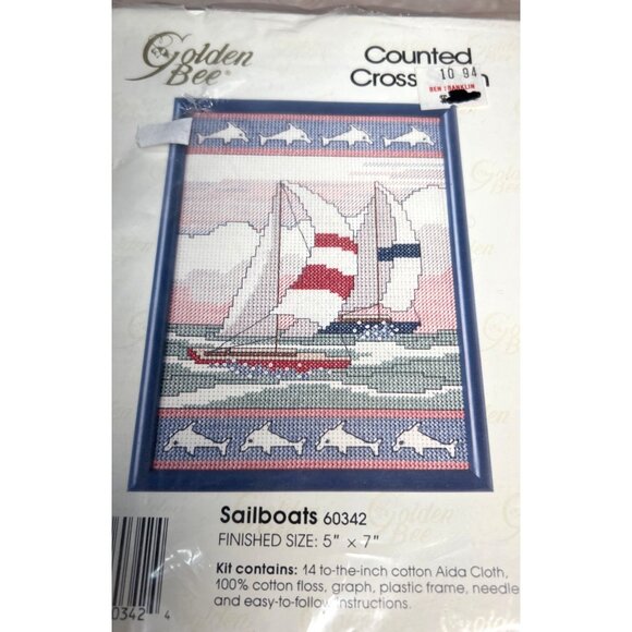 Golden Bee Sailboats Counted Cross Stitch Kit 60342 5" X 7" With Frame & Materia - Picture 2 of 3